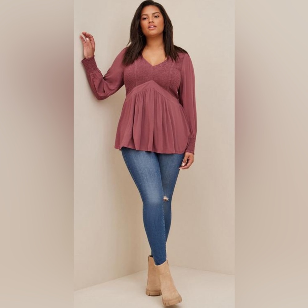 Torrid, 3X, Crinkle Gauze Smocked Babydoll Top